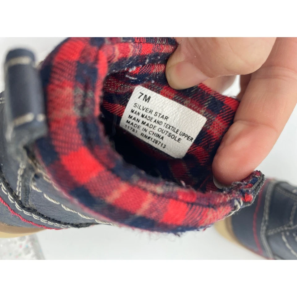 Eddie Bauer Toddler Boys Ankle Boots Blue Red Plaid Accents Size 7M Winter - Image 4 of 4