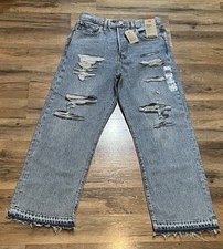 NWT Levis Ribcage Straight Ankle Jeans Womens 30 X 27 Light Blue Distressed