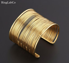 Gold Multi Wire Cuff Bracelet - Wide Statement Bangle Boho Choker