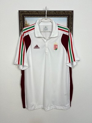 Vintage Adidas Hungary Football Train Polo Shirt Soccer White Jersey Mens Sz XL
