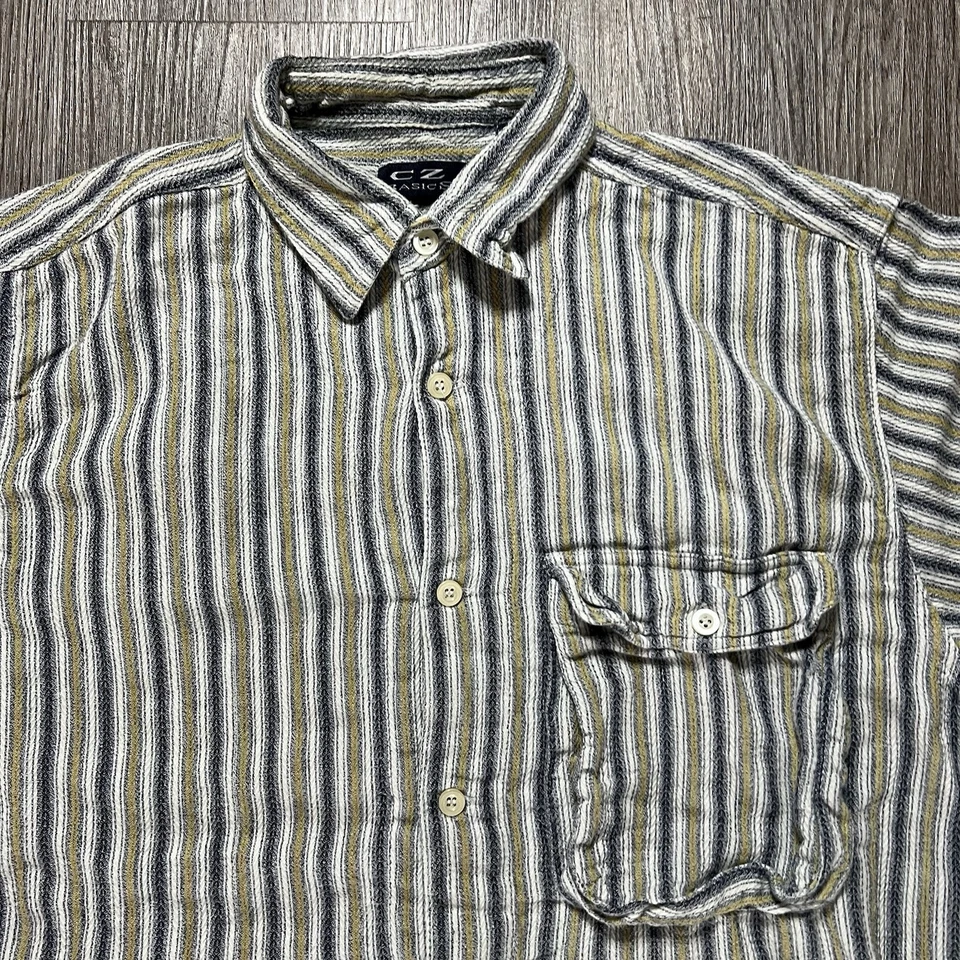 Vintage 90s Striped Button Up Shirt Mens Medium Knitted Collared Preppy - Image 2 of 4
