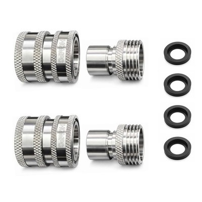 2 Sets 3/4 Inch GHT 304 Stainless Steel Garden Hose Quick Connect 4 Gasket