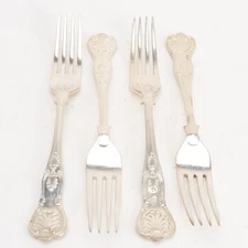 Kings by William Adams Silverplate 8 1/4" Set of 4 Dinner Forks EPNS A1 No Mono