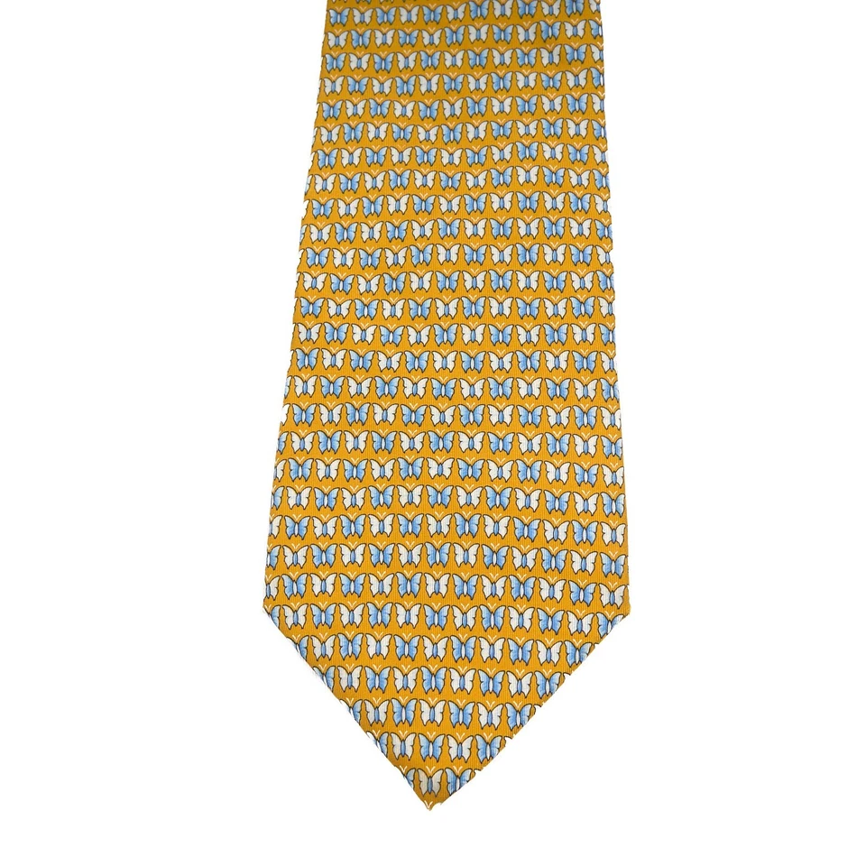 Gravata de seda masculina Brooks Brothers estampa borboleta amarela resistente a manchas 65" - Imagem 2 de 4