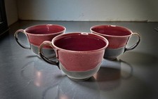 vintage set of 3 SH Handmade/Handpainted Glazed Stoneware Bowls.