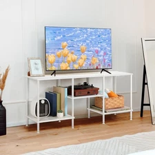 White TV Stand with Storage for 50 Inch TV Modern Entertainment Center with O...