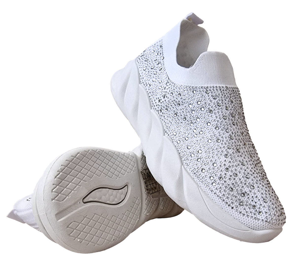 LADIES WOMENS PULL ON SOCK TRAINERS DIAMANTE PLATFORM SNEAKERS