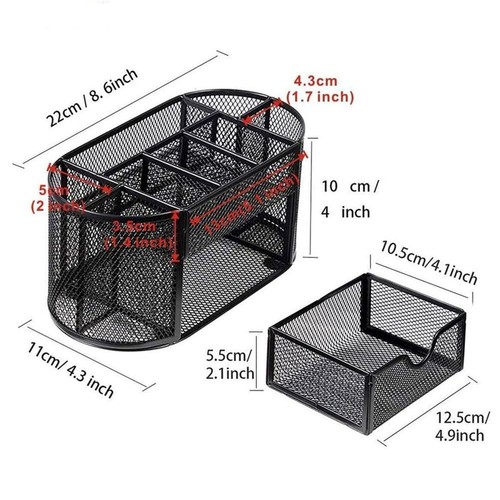 Box 9-Grid Storage Metal Mesh Desk Organizer Pen Holder Stationery Container - Picture 2 of 17