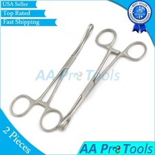 2 Pcs Sponge Forceps 7" Serrated Straight  Curved Body Piercing Instruments