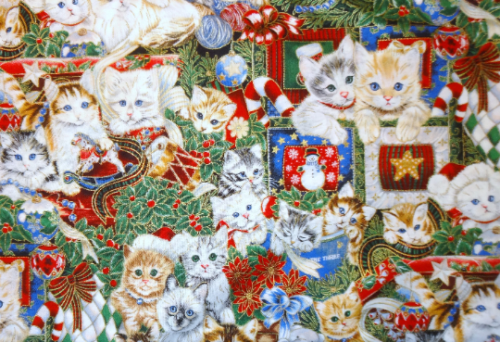 Christmas Red Blue Cat Kittens Jenny Newland Robert Kaufman Cotton Quilt Fabric - Picture 8 of 8