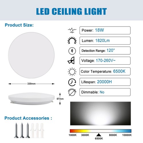 18W LED Ceiling Light Modern Round Panel Down Lights Bathroom Kitchen Bedroom - Picture 4 of 28
