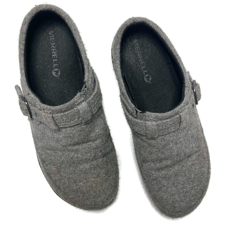 Zoccoli slip on MERRELL donna taglia 6 US Kassie grigio chiaro fibbia lana scarpe mules