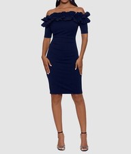 Xscape Womens Blue Ruffled Off The Shoulder Ruched Bodycon Dress Size 6