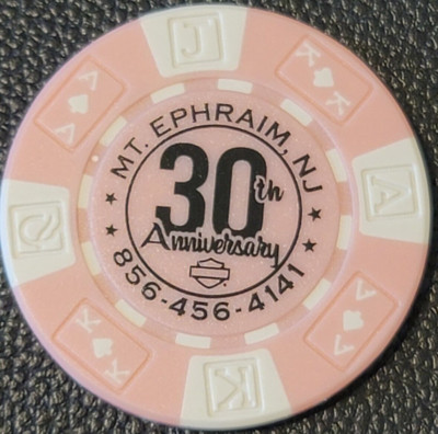 BARB'S HD 30th Anniversary ~ NEW JERSEY (Pink AKQJ) Harley Davidson Poker Chip