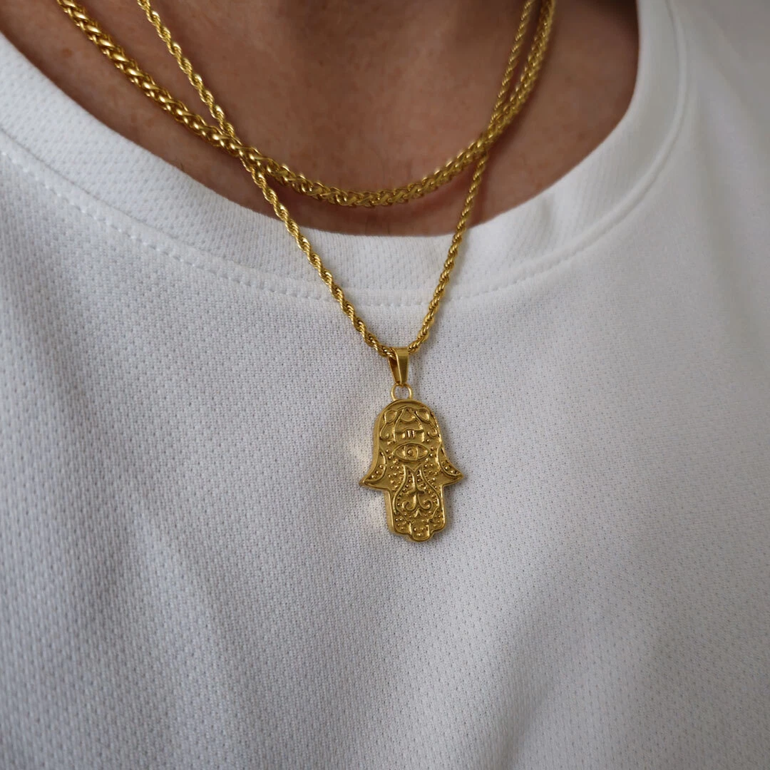 Stainless steel hamsa necklace sale