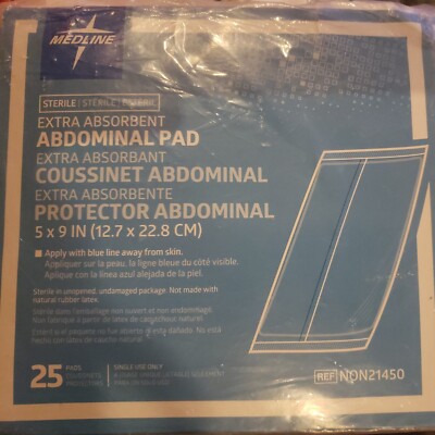 Medline NON21450 Sterile Abdominal Pad - Extra Absorbent ABD Pad 5" x 9" 25 Pads | eBay Medline NON21450 Sterile Abdominal Pad - Extra Absorbent ABD Pad 5" x 9" 25 Pads | eBay