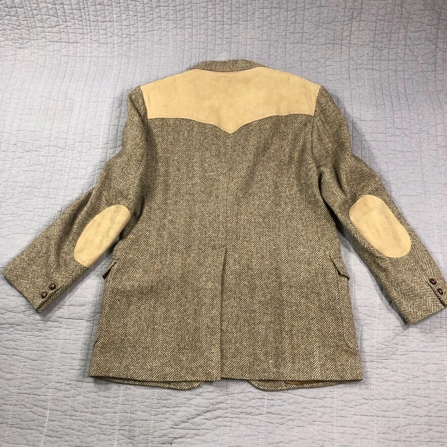 Vintage Pendleton Blazer Men 46L Brown Wool Tweed Western Suede Yoke Patches USA - Image 3 of 4