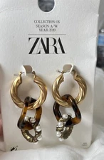 NEW ZARA GOLD REAL PEARL EARRINGS DANGLE TORTOISE SHELL DROP CHUNKY B1331