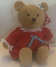 Dakin VTG 84 Elizabeth Bear Plush,Red Velvet Dress Lace,Stuffed Animal Xmas Tags