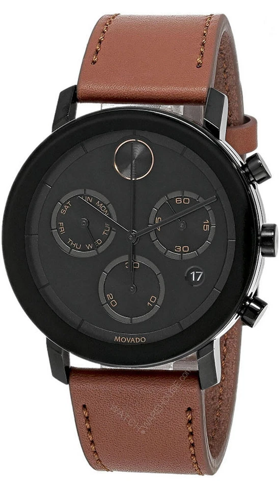 MOVADO BOLD EVOLUTION 42MM CHRONO COGNAC LTHR STRAP MEN'S WATCH 3600758