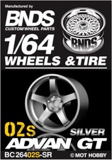 1/64 Plastic WHEELS RIMS TIRES SET For Diecast Models -ADVAN GT-02S -SILVER-
