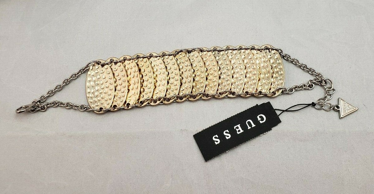 Guess Brand Mixed Metal Flat Oval Disc Textured Chain Link 
