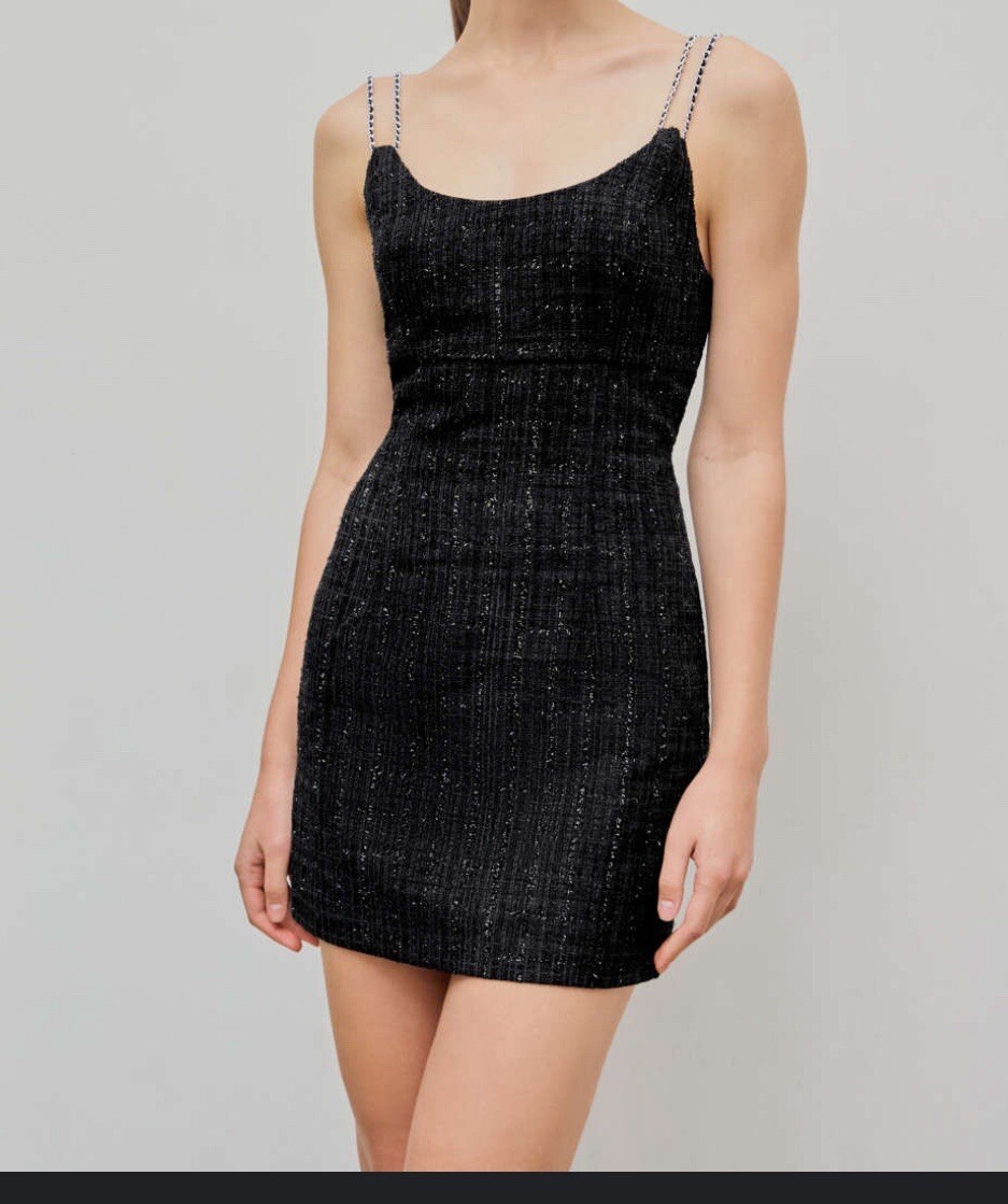 Cider Women Tweed Dress Black With Chains Straps Glitter Size XXS | eBay