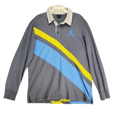Nike Air Jordan Jumpman Rugby Polo Shirt Pullover Long Sleeve Mens Size XL  Gray