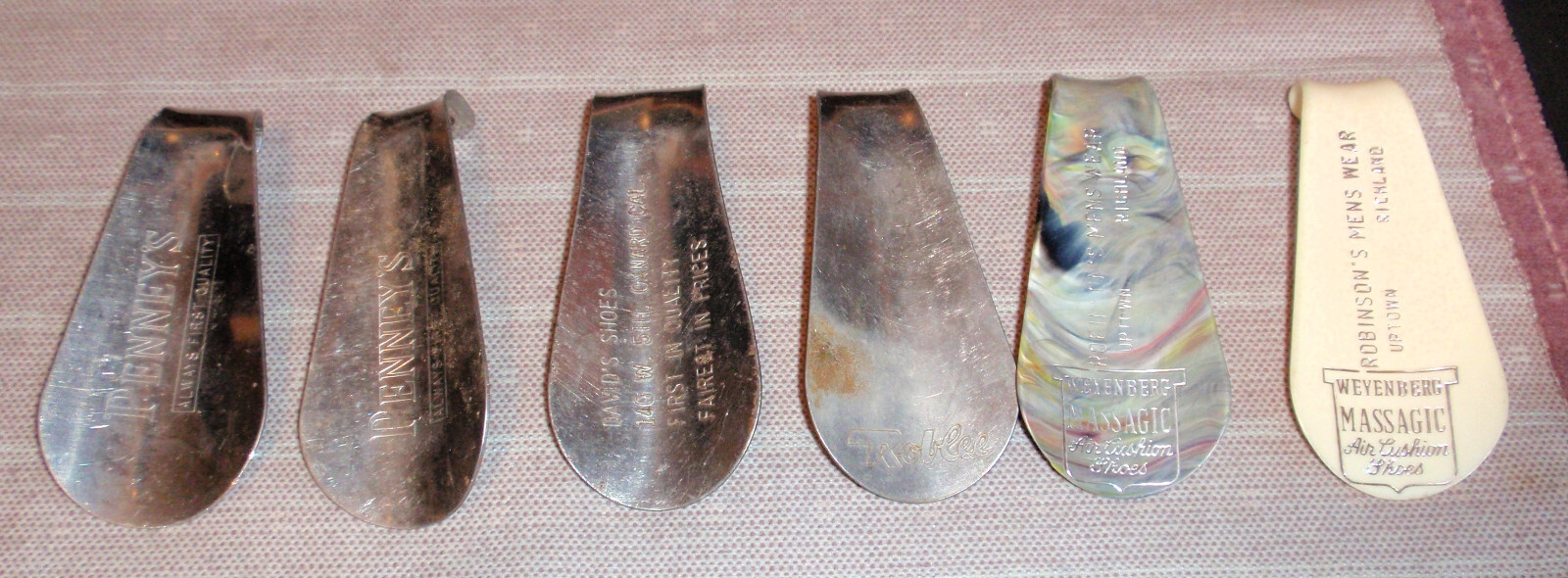 Vintage Shoe Horns Lot of 6 Collectible Advertising Metal Plastic