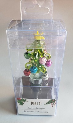 Pier 1 Imports Christmas Tree Art Glass Wine Bottle Stopper with Dangling Bulbs