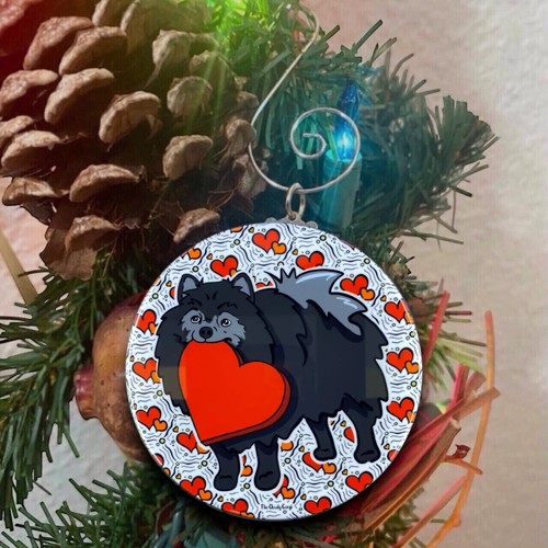 Black Pomeranian Valentines Day Mini Ornament Handmade Holiday Decor Gift - Picture 4 of 17