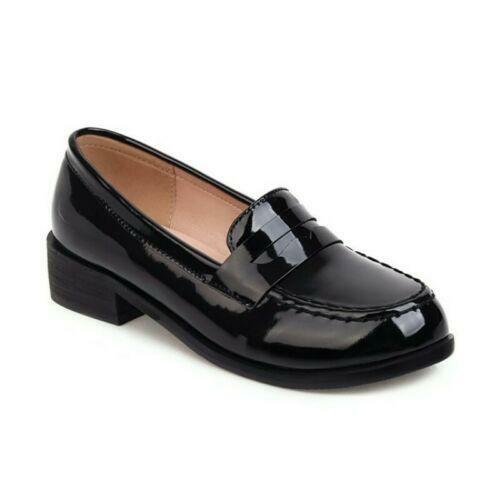 Damenmode Lack Glänzend Leder Halbschuhe Slipper College Schuhe Freizeit Büro - Bild 10 von 11