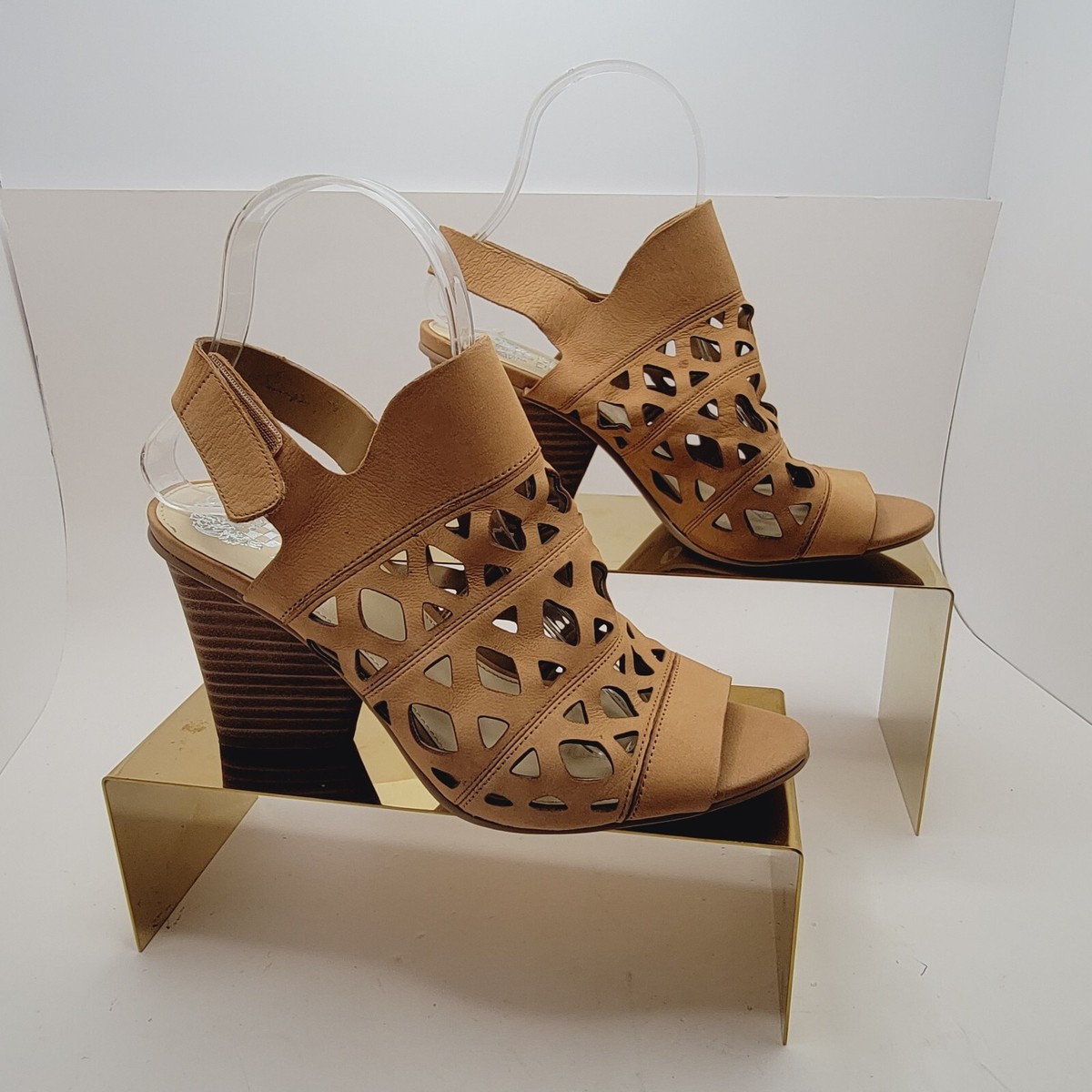 Vince Camuto Tan Cutout Nubuck Heeled Sandals Deverly Urban Lux Sz