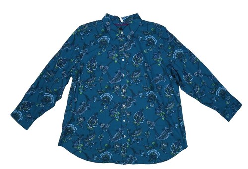 Haut Tunique Talbots Femme Taille 3X - Rayé Bleu, Broderie Florale, Style Cottagecore/boho - Occasion Très Bon état (taches à Laver)