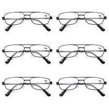 6 PK Mens Retro Aviator Reading Glasses Metal Frame Blue Light Blocking Readers