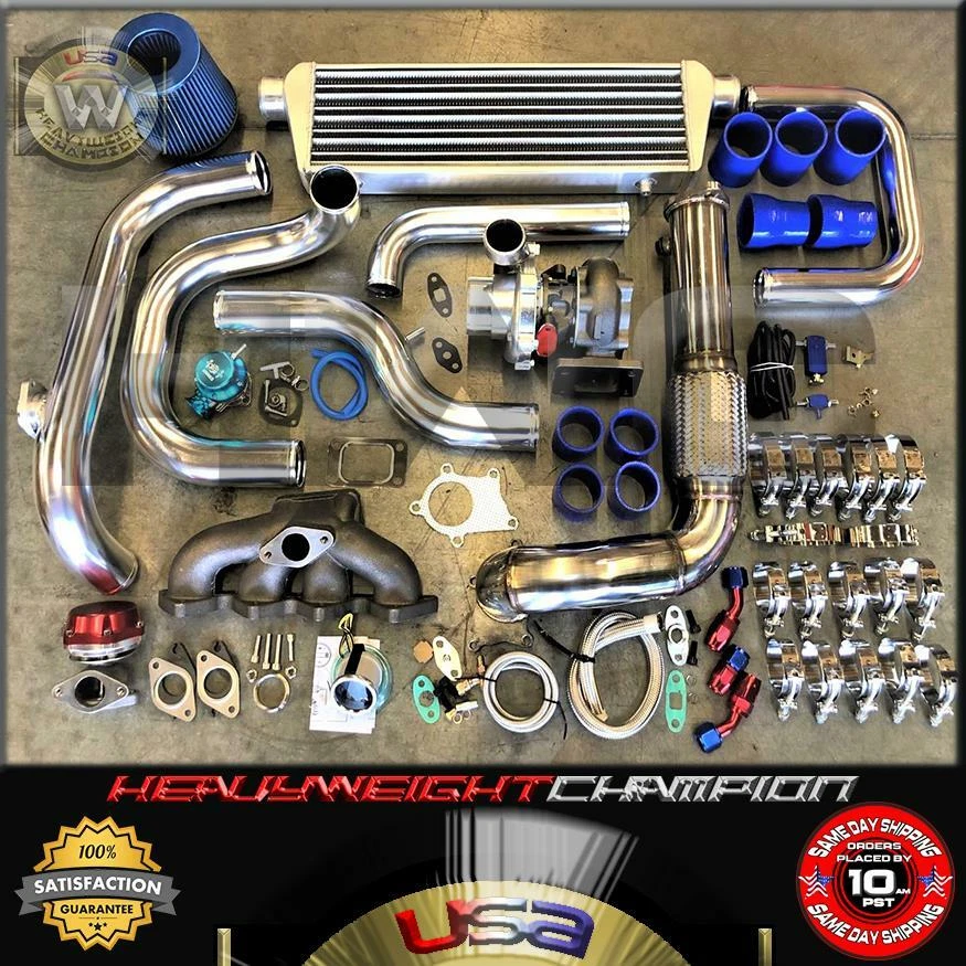 92-00 Civic EG EK/EJ DelSol Sohc D15 D16 Bolt-On Turbo Kit T3/T4 KEEP AC PW  BLUE