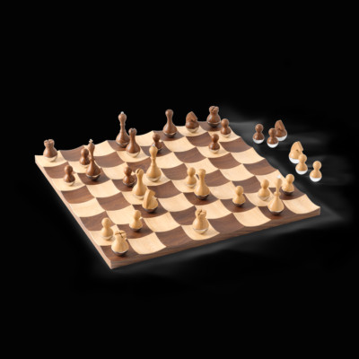 Umbra Wobble Chess Set, Chess Board, Concave Wooden Board NEW