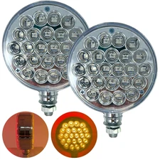 2Pcs Amber/Red 48 LED Double Face Stud Mounted Pedestal Lights Fender STT Clear