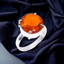 Natural Spessartite Garnet Gemstone Stackable Dainty Ring Size 8.75 925 Silver