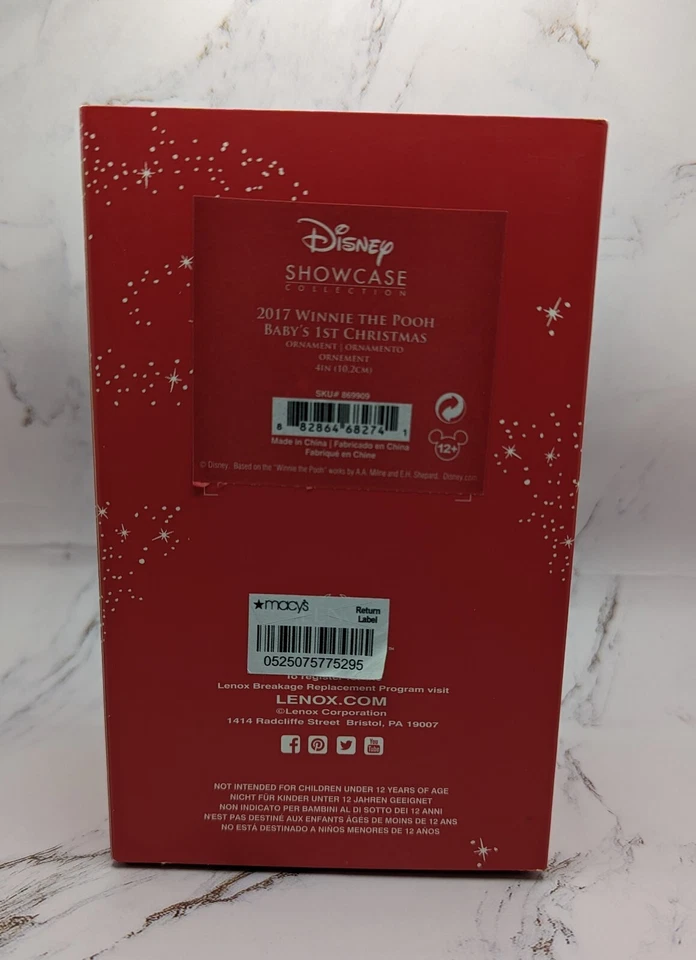 LENOX Porcelain Unisex Winnie the Pooh 2017 Baby's First Christmas Ornament NEW Foto 4 de 4
