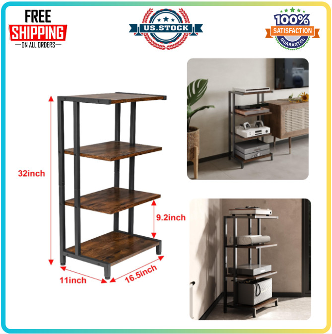 Corner Shelf Wooden Component Cabinet Stereo Audio Rack Tower