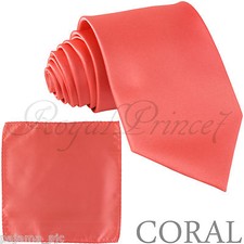 New Men Coral Neck tie Pocket Square Hankie Set Formal Party Wedding 100FF