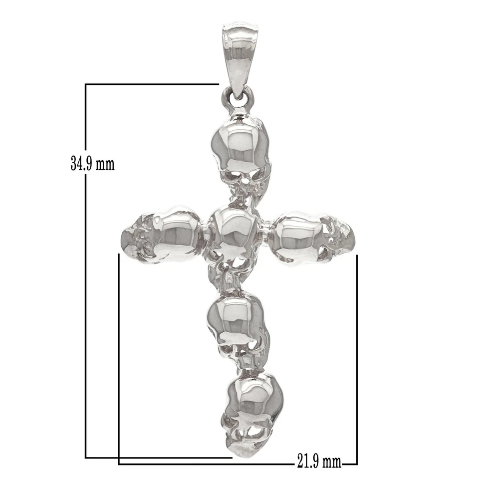 10k White Gold Solid High Polished Cross Skull Charm Pendant 1.65" 4.3 grams Foto 3 de 3