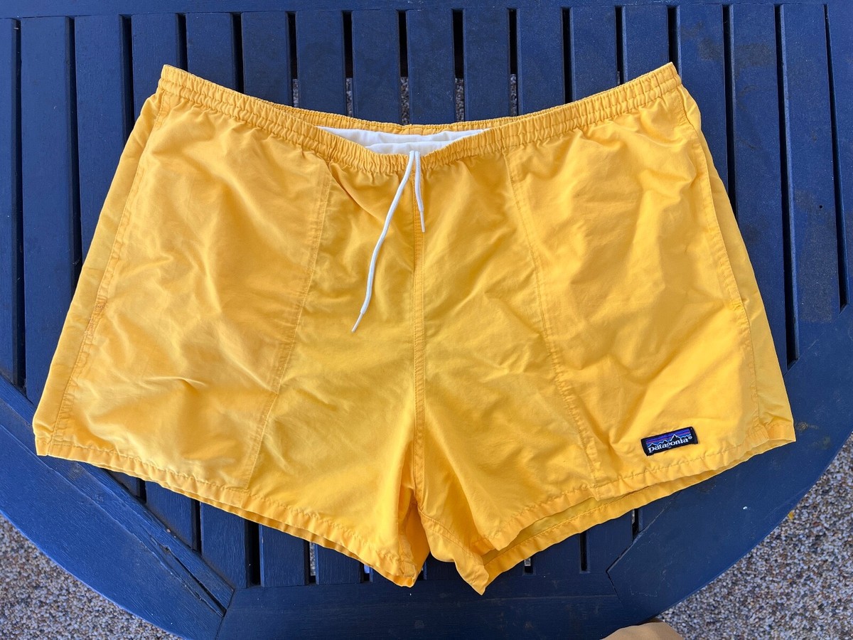 Vintage 90s Mens PATAGONIA Yellow Lined Baggies Swim Trunks Shorts