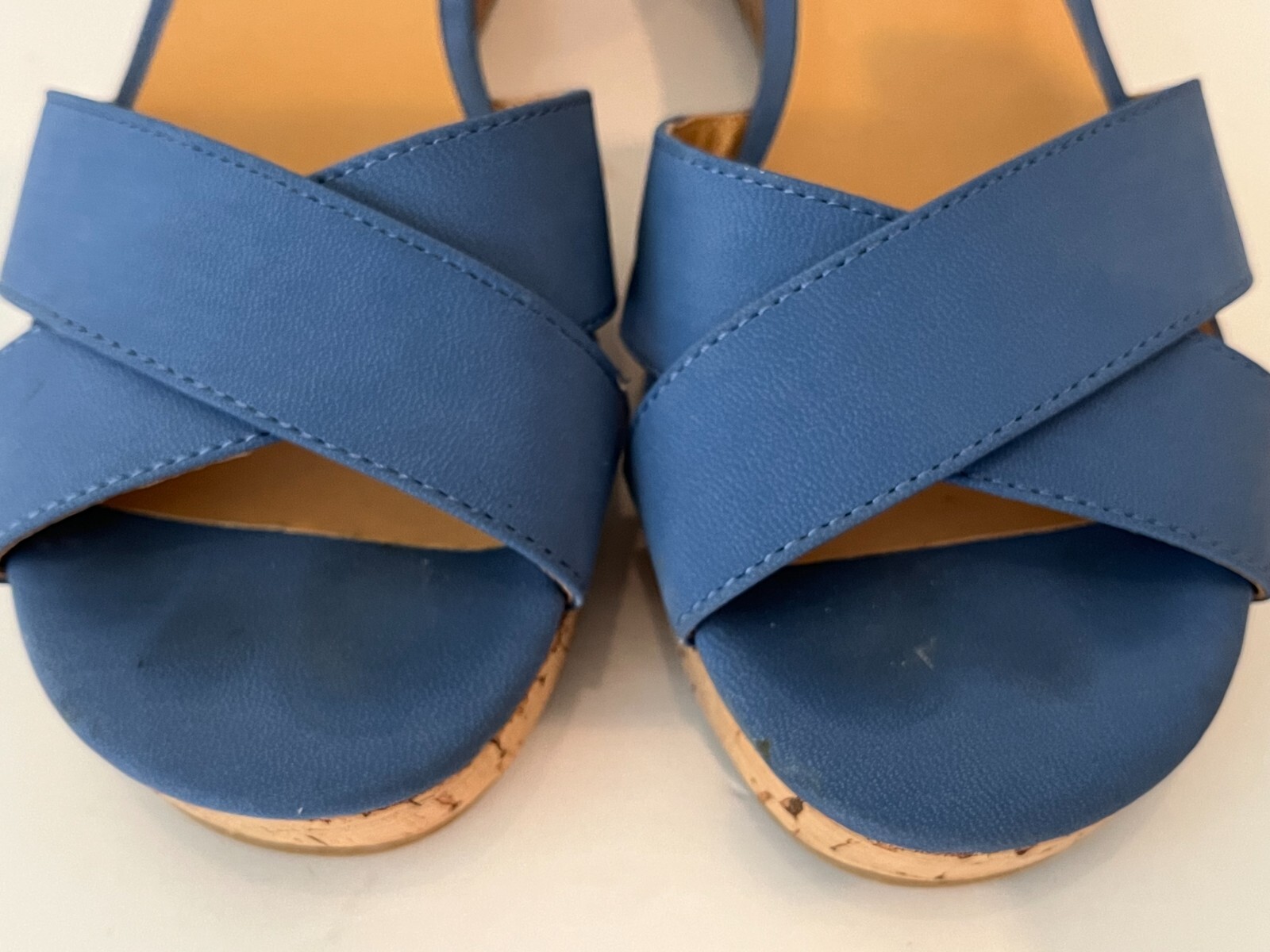 TOMMY HILFIGER Platform Cork Wedge Faux Blue Suede Heels Sandals ~ Women's 7.5M thumbnail 5