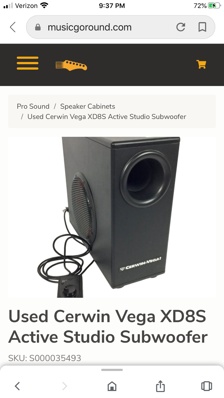 cerwin vega xd8s home subwoofer