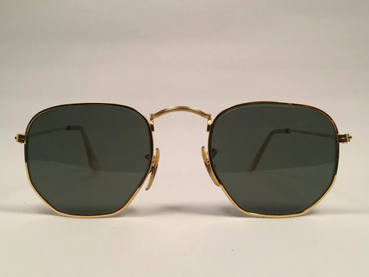 VINTAGE RAY BAN CLASSIC HEXAGONAL GOLD GREY G15 1980 MADE IN USA B&L SUNGLASSES