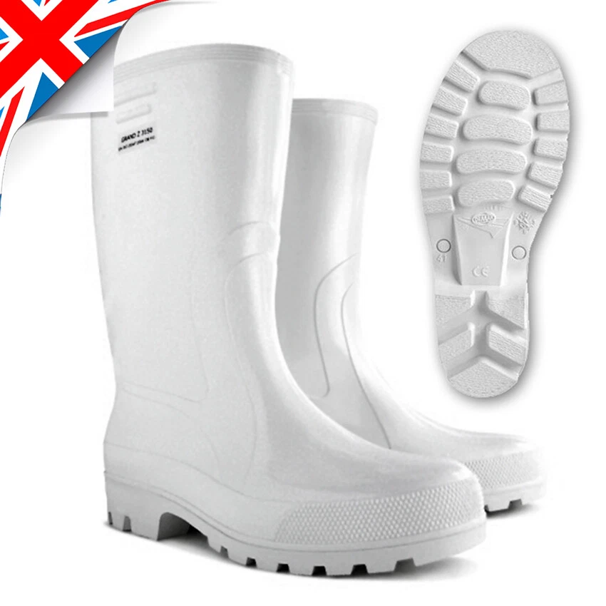 Waterproof BOOTS Men Wellington Walking Hunting Farming Wellies Fishing WHITE