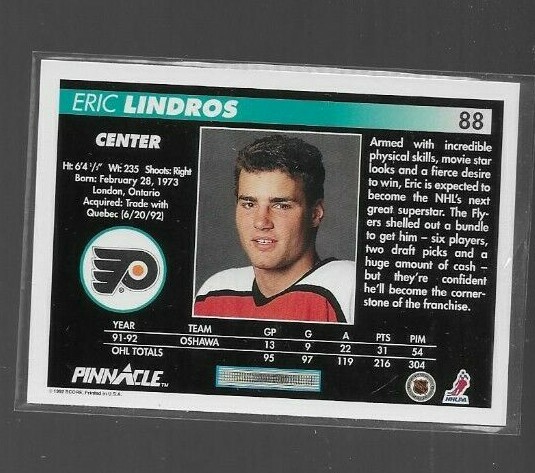 1992 93 Pinnacle Hockey Card #88 ERIC LINDROS Flyers Mint (item 2
