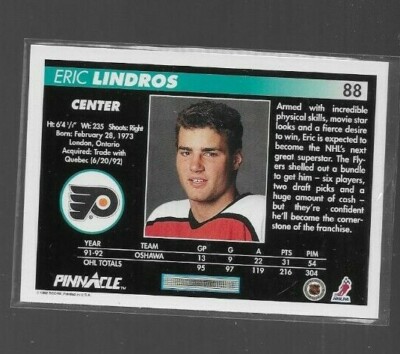 1992 93 Pinnacle Hockey Card #88 ERIC LINDROS Flyers Mint (item 2